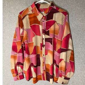 Chicos Womens Blouse Size 3 Geometric Abstract Print Button Up Long Sleeve sz 16